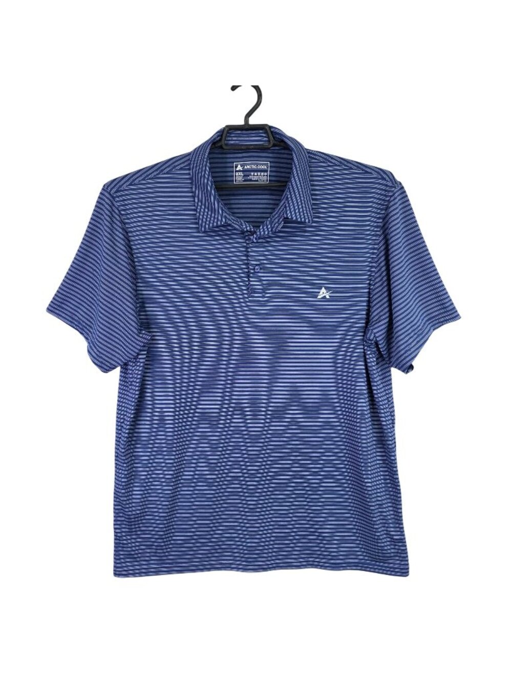 Mens Arctic Cool Blue & White Striped Polo Shirt Polyester Blend Stretch 2XL